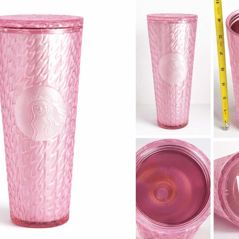 Starbucks Pink Textured Tumbler 24oz Reusable Cup w/ Lid Siren Logo BPA Free